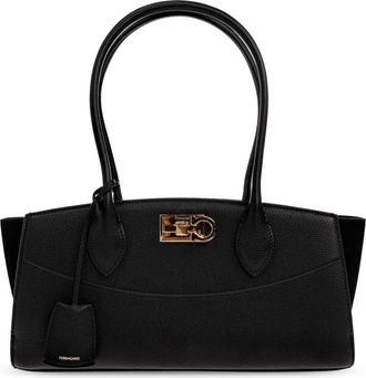 Ferragamo Studio Soft Medium Leren Tas - Dames - Schoudertassen - Zwart - ONE Size - Leer - Tassen