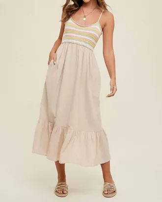 Wishlist Striped Crochet Midi Dress In Oatmilk