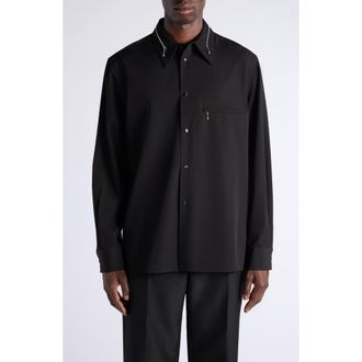Bottega Veneta Black Wool Twill Button-Up Overshirt in 1010 Double Black at Nordstrom, Size 52
