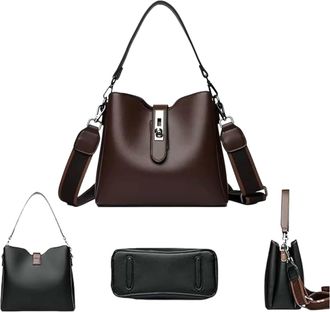 Generic Three Straps Bucket Bag,Womens with Generous Capacity Fashion Crossbody,Trendy Elegant Bucket Shoulder Bags for Women (Brown, Large)