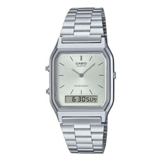 Casio Vintage Daul Time Water Resistant Stainless Steel Band Silver AQ-230A-7AMQY