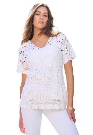 Roaman's Plus Size Medallion Pattern French Crochet Sweater Top in White at Nordstrom, Size Medium