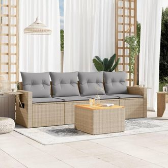vidaXL Vidaxl - Juego De Sof&aacute;s Jard&iacute;n Con Cojines Beige Mezcla 5 Pzas Rat&aacute;n Pe