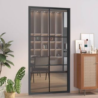 vidaXL Puerta Interior Vidrio Egs Y Aluminio Negro 102,5x201,5 Cm Vidaxl