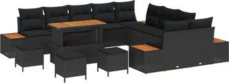 vidaXL Garden Sofa Set with Cushion 14 pcs Black Poly rattan Vidaxl