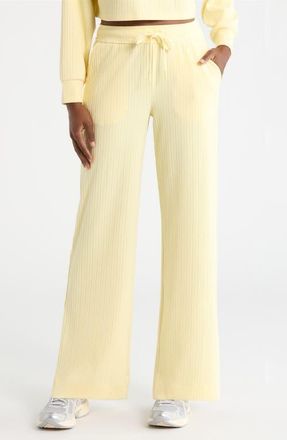 Beyond Yoga Breathe Easy Ribbed Drawstring Waist Pants in Yellow Swirl at Nordstrom, Size X-Small