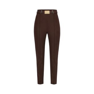 Elisabetta Franchi Cropped Trousers, female, Brown, Size: 2XL Technical Bi-Elastic Trousers with Belt