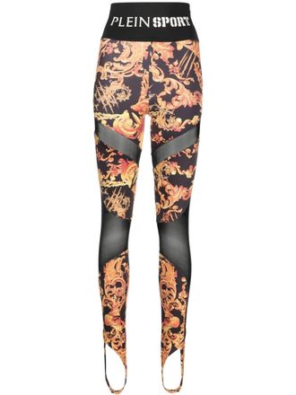 Plein Sport Baroque-print cotton leggings - Black