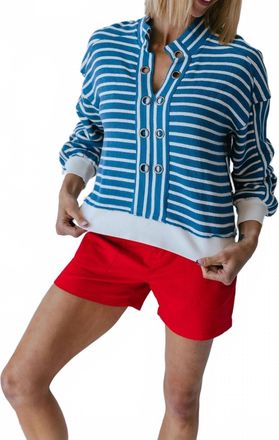 Tribal Eyelet Stripe Pullover Top In Blue