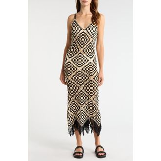 Elan Crochet Maxi Cover-Up Dress in Black/Off White Combo at Nordstrom, Size X-Large