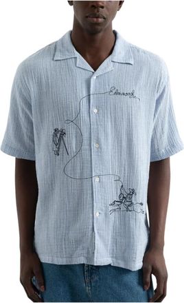 Edmmond Studios Western Shirt - Heren - Korte mouwen Overhemden - Blauw - L - Katoen - Overhemden