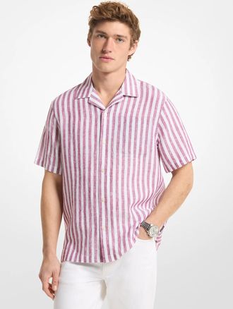 Michael Kors Striped Linen Camp Shirt