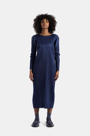 Pleats Please Issey Miyake Vertical Pleated Dress - Navy