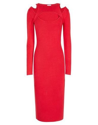 8 by YOOX VISCOSE BLEND LONG SLEEVE CUT OUT KNIT MIDI DRESS