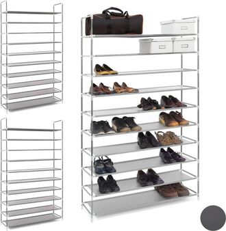 Relaxdays Relaxdays 3x Shoe Rack for 50 Pairs, 10 Levels, Footwear Storage Shelf, HWD: 175.5 x 100 x 29 cm, Fabric & Metal, Grey