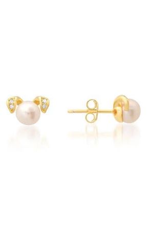 Queen Jewels CZ Pavè & Imitation Pearl Puppy Stud Earrings in Gold at Nordstrom Rack
