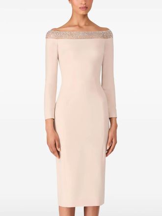 Jenny Packham Calypso off-the-shoulder midi dress - women - Polyester/Polyethylene - 14 - Neutrals