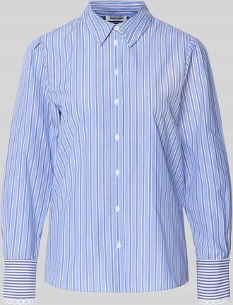 More & More More & More Hemdbluse mit H&auml;kelspitze an den &Auml;rmeln und Knopfleiste in Blau, Gr&ouml;&szlig;e 34