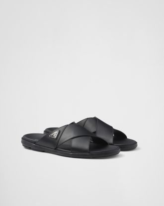 Prada Leather crisscross slides