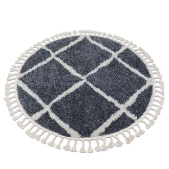 RugsX Rugsx - Alfombra Berber Cuadriculado B5950 C&iacute;rculo Gris/blanco Franjas Bereber Marroqu&iacute; Shaggy Grey Circulo 120 Cm