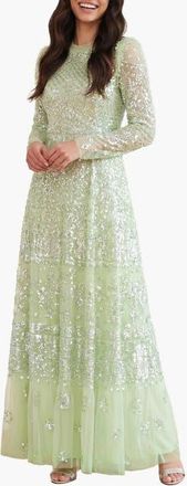 Needle & Thread Aurora Long Sleeve Round Neck Gown in Peppermint at Nordstrom, Size 18