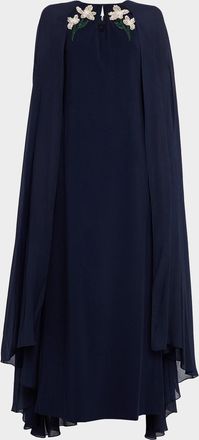 Sachin & Babi Beaded Chiffon Cape Crepe Gown