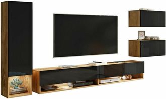 Mirjan24 Mobilier1 - Conjunto De Sal&oacute;n Sarasota 124, Roble Wotan + Negro Brillante
