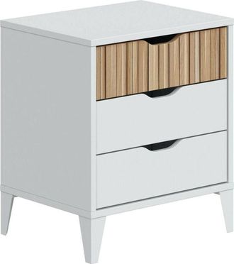 Dmora Comodino Jessa, Comò basso, Tavolino da notte, Mensola da letto, 44x33 h50 cm, Bianco e Rovere - Dmora