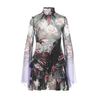 Roberto Cavalli Zijden Minijurk Met Fiammingo Bloemenprint - Dames - Jurken - Veelkleurig - Maat: XS Zijde