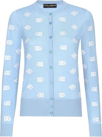 Dolce & Gabbana Cardigan met bedrukt logo - Dames - Vesten - Blauw - S - Truien & Vesten