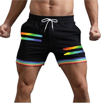 Generic Mens Pride Month Lace-Up Beach Shorts Rainbow Lounge Boardshorts Mens Gay Shorts Gym Sweat Pride Accessories Clothing LGBTQ for LGBT Party Parades, Ca