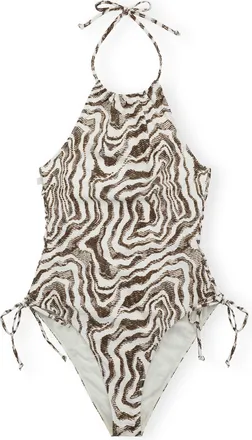 Ganni Recycled Printed Tieband Swimsuit - Size 10/12 White