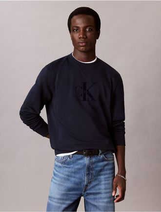 Calvin Klein Jeans Calvin Klein Mens Fleece Monologo Crewneck Sweatshirt - Blue - 2XL