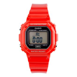 Casio Small Cube Quartz 50m Waterproof Strap Mineral Glass Lens Resin Strap Watch Red Digital F-108WHC-4ACF