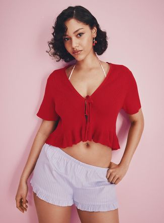 Twik Womens Ruffled poplin mini-short In supporting of Tel-jeunes & Jack.org