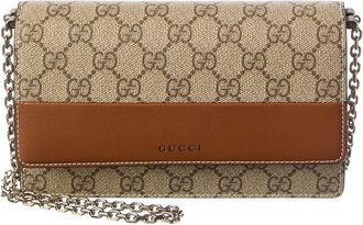 Gucci Gg Emblem Gg Supreme Canvas & Leather Wallet On Chain