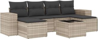 vidaXL Set De Sof&aacute;s De Jard&iacute;n 7 Pzas Con Cojines Rat&aacute;n Pe Gris Claro Vidaxl