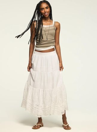 Lucky Brand Womens Festival Lace Trim Mix Midi Skirt