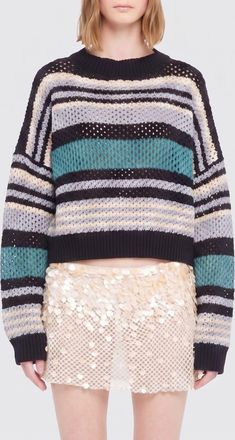 Alanui Maglia girocollo a righe in cashmere traforato con spalle cadute
