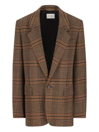 Saint Laurent houndstooth check blazer - women - Silk/Wool - 34 - Brown
