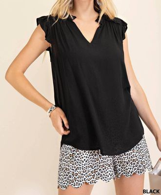 Greek Archaic Kori Ruffled Sleeves Top In Black