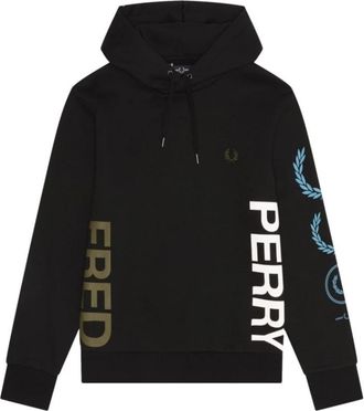 Fred Perry Zwarte Grafische Branded Hoodie - Heren - Hoodies - Zwart - S - Hoodies & sweatvesten