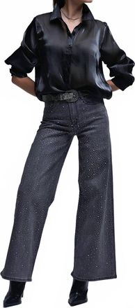 Q2 High Waist Rhinestone Denim In Black