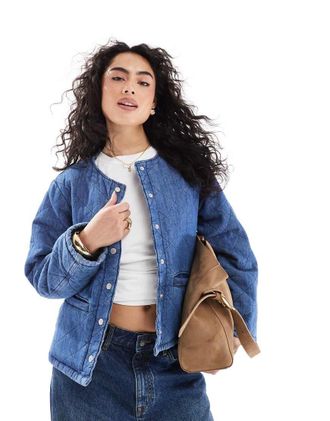 Only Giacca di jeans trapuntata blu medio