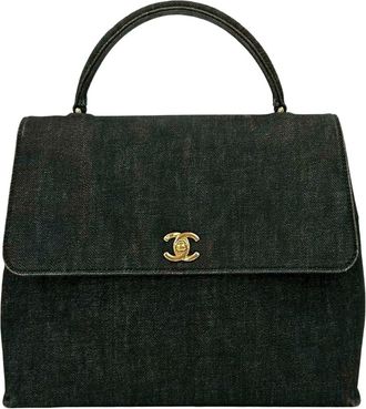 Chanel Black Cotton Leather Handbag Tote Bag (Pre-Owned)