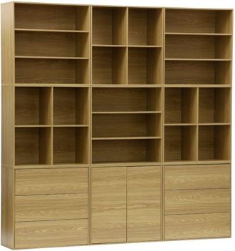 Sweeek Sweeek - Shelf kit, modular bookshelf wood decor 9 elements, Kompo, Light wood, 210x35x210 cm