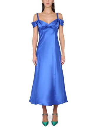 Alberta Ferretti Blue Off Shoulder Midi Dress