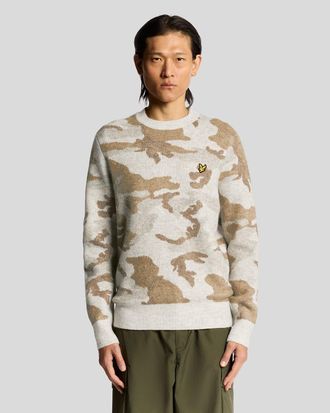 Lyle & Scott geborstelde camouflage trui met ronde hals - grijs