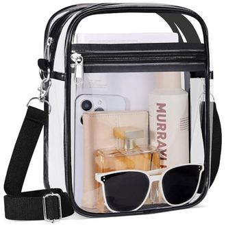 Generic Clear Crystal Crossbody Bag for Women, Transparent Stadium Approved Bag Purse Wallet with Front Pockets for Sports Concerts Festival (XL Black)