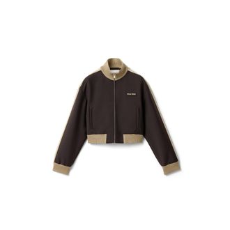 Miu Miu Kid Mohair Blouson Jacket, Woman, Cocoa Brown, Size 40